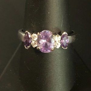 Faux Amethyst and Diamond Fashion Ring